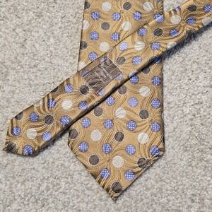 Ermenegildo Zegna 100% Silk Tie Gold Blue Polka Dot Italy Luxury Necktie 3.75x60
